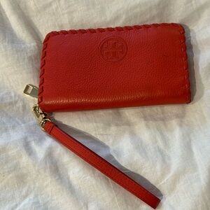 Orange leather wristlet  Wallet